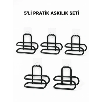 Siyah Metal Wc Kağıtlık Yapışkanlı Tuvalet Kağıdı Rulo Tutucu 5 Adet Avantajlı Set