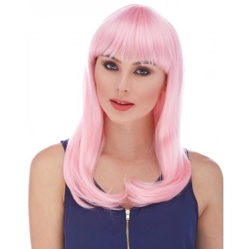 Soft Pembe Renk Uzun Düz Parti Peruğu