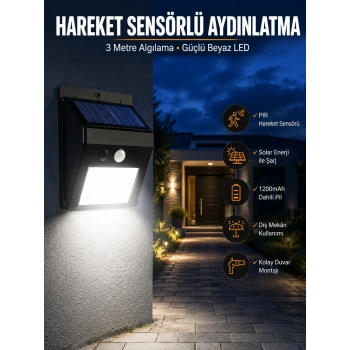 Solar Güneş Enerji Panelli Sensörlü Lamba Enerji Tasarruflu