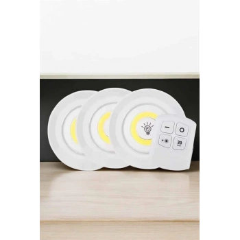 Spot Lamba Led Işık 3lü Uzaktan Kumandalı Pilli Yapışkanlı Kablosuz