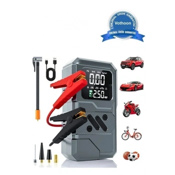 St-9654 Şarjlı 10.000 Mah Taşınabilir Araç Hava Kompresörü Akü Takviyeli Dijital Ekranlı Işıklı