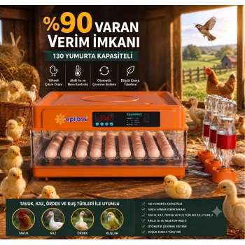 Tam Otomatik Kuluçka Makinesi 130 Yumurta Kapasiteli - Akıllı Isı Ve Nem Kontrollü, Ayarlanabilir Viyol, Otomatik Su Sistemli