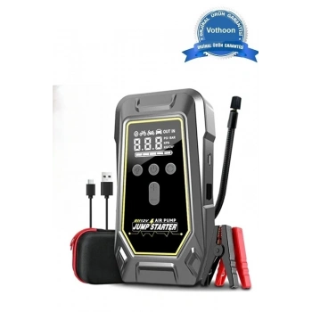 Tank Model Şarjlı 12.000 Mah Taşınabilir Çanta Araç Akü Takviye Cihazı Işıklı Hava Kompresörü