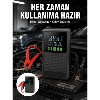 Taşınabilir Araç Akü Şarj Takviye Cihazı 150 Psı Dijital Kompresör Yeni Nesil