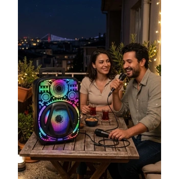 Taşınabilir Bluetooth Speaker Mikrofonlu Rgb Işıklı Karaoke Ses Sistemi
