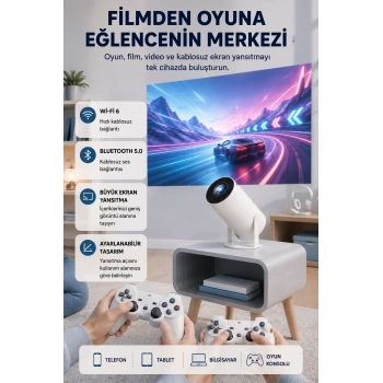 Taşınabilir Projeksiyon Cihazı 4k Destekli Wi-fi Kablosuz Ekran Yansıtma