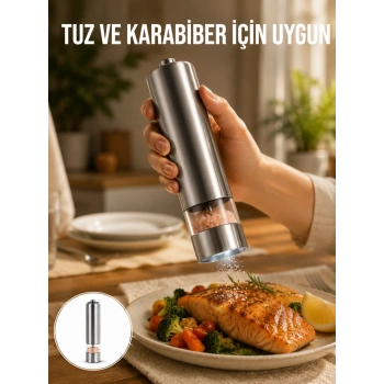Tek Elle Kullanılan Otomatik Baharat Değirmeni Işıklı Sistem Yeni Nesil