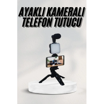 Telefon Tutucu Led Işıklı Kumandalı Mikrofon Telefon Vlog Video Kayıt