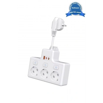 Termal Akım Korumalı 3’lü Duvar Tipi Priz 1x Usb 2x Type-c Çıkışlı Grup Priz Çoğaltıcı (3500w)