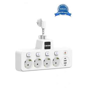 Termal Akım Korumalı 4’lü Duvar Tipi Priz 2x Usb 2x Type-c Çıkışlı Grup Priz Çoğaltıcı Beyaz (2500w)