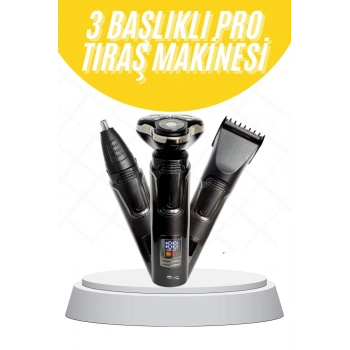 Tıraş Makinesi Profesyonel 3in1 Dijital Göstergeli 3 Başlıklı Erkek Bakım