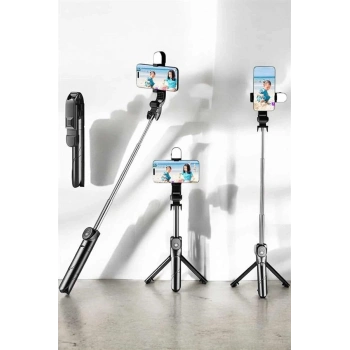 Tripod Kablosuz Bluetooth Bağlantılı Selfie Çubuğu 360 Derece Dönebilen