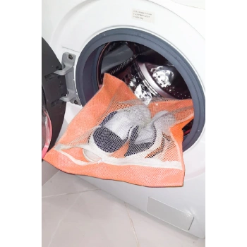 Turuncu  Fermuarlı  Hassas Çamaşır Terlik Ayakkabı Yıkama Filesi Büyük Boy (599)