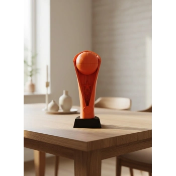 Turuncu Kupa 23cm Basketbol Temalı Dekoratif Ödül Biblosu