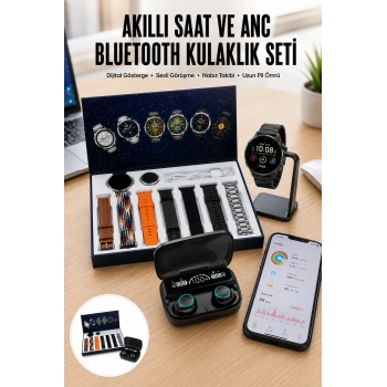 Ucuz Kaliteli Yeni Nesil 7 Kordonlu Akıllı Saat Ve Kablosuz Bluetooth Kulaklık Anc Özelliği