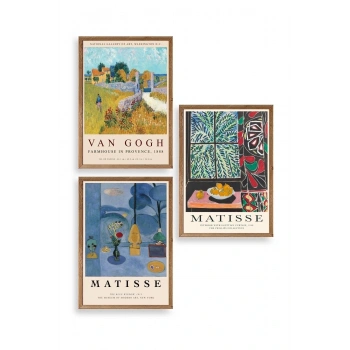 Ünlü Tablolar Üçlü Ahşap Çerçeveli Tablo