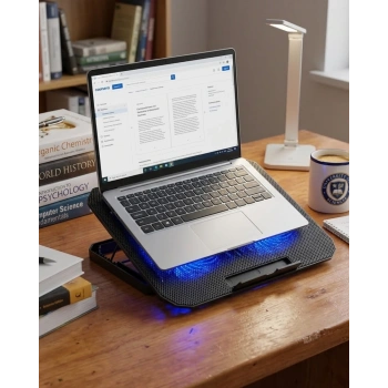 Usb Girişli Laptop Soğutma Standı Çift Fan Mavi Işıklı Notebook Soğutucu