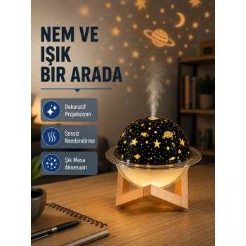 Usb Projeksiyon Gece Lambası Ve Hava Nemlendirici – Aromaterapi Destekli, Taşınabilir Mini