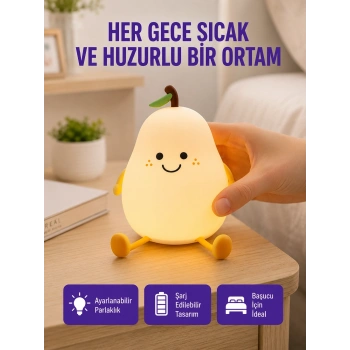 Usb Şarjlı Armut Gece Lambası Dokunmatik Renk Değişimli