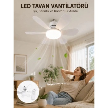 Uzaktan Kumandalı Led Tavan Vantilatörü Yüksek Aydınlatma Güçlü Esinti Süper Sessiz Çalışma Özellikli
