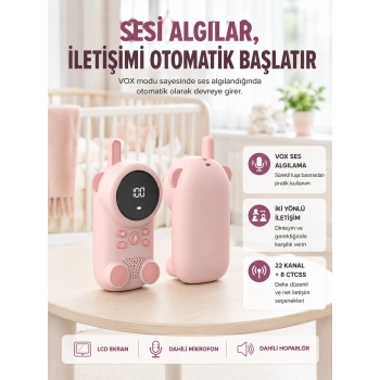 Uzun Menzilli Bebek Telsizi 1-3 Km Çekim 22 Kanal Lcd Ekran Vox Şarjlı