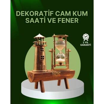 Vintage Kum Saati + Deniz Feneri Modeli – Ahşap Gövdeli Masa Üstü Dekor