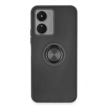 Vivo Y16 Kılıf Montreal Yüzüklü Silikon Kapak - Siyah