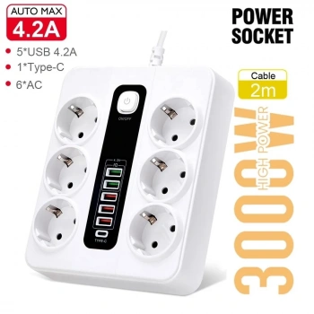 Vothoon Hp-h04 3000w 10amper 6’lı 2metre Uzatma Kablolu Çoklu Termal Akım Priz