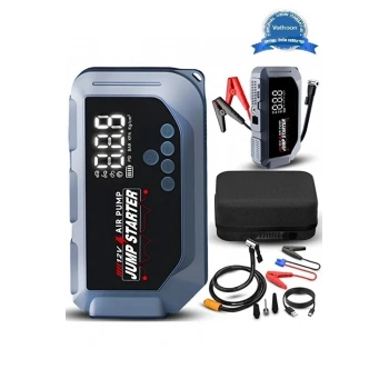 Vtn-605 Şarjlı 12.000 Mah Taşınabilir Çantalı Araç Akü Şarj Takviyeli Işıklı Hava Kompresörü