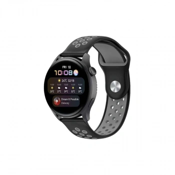 Watch 20mm Spor Delikli Kordon (saat Değildir) - Siyah-gri