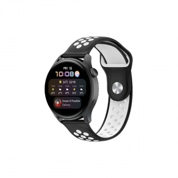 Watch 22mm Spor Delikli Kordon - Siyah-beyaz