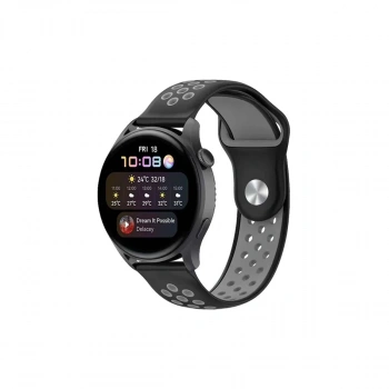 Watch 22mm Spor Delikli Kordon - Siyah-gri