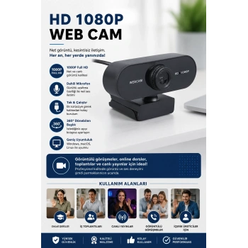 Webcam Orjınal Hd 1080p Konferans Kamera Dahili Mikrofon Görüntülü Sohbet Yayın Kamerası Hd Video
