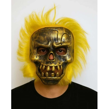 Wild Skull - Bakır Kafatası Sarı Saçlı İskelet Maske