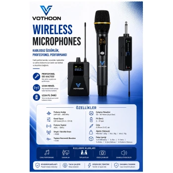 Wireless Mikrofon Sistemi Uhf Kablosuz El Mikrofonu Profesyonel Ses Performansı 50 Mt Menzil