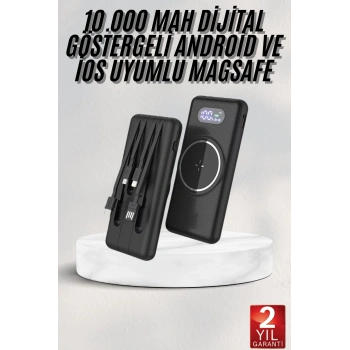 Wireless Powerbank 10000 Mah Led Ekranlı Dahili Kablolu Hızlı Şarj