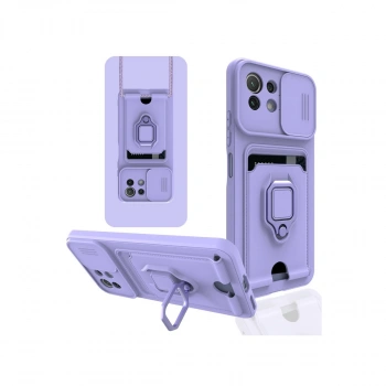 Xiaomi Mi 11 Lite Kılıf Zuma Kartvizitli Yüzüklü Silikon - Lila