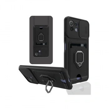 Xiaomi Mi 11 Lite Kılıf Zuma Kartvizitli Yüzüklü Silikon - Siyah