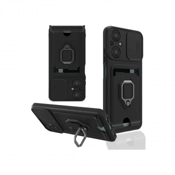 Xiaomi Poco M5 Kılıf Zuma Kartvizitli Yüzüklü Silikon - Siyah