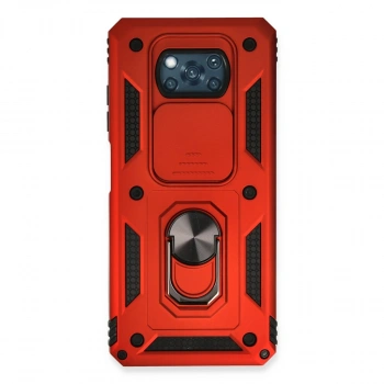 Xiaomi Pocophone X3 Kılıf Pars Lens Yüzüklü Silikon - Kırmızı