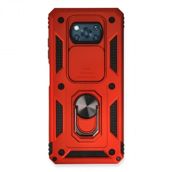 Xiaomi Pocophone X3 Kılıf Pars Lens Yüzüklü Silikon - Kırmızı