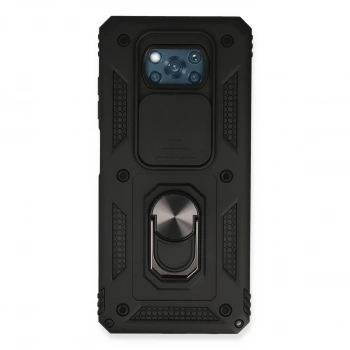 Xiaomi Pocophone X3 Kılıf Pars Lens Yüzüklü Silikon - Siyah