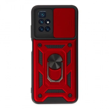 Xiaomi Redmi 10 2022 Kılıf Pars Lens Yüzüklü Silikon - Kırmızı