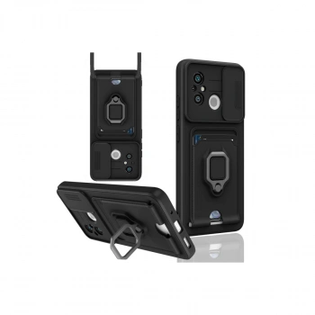 Xiaomi Redmi 12c Kılıf Zuma Kartvizitli Yüzüklü Silikon - Siyah