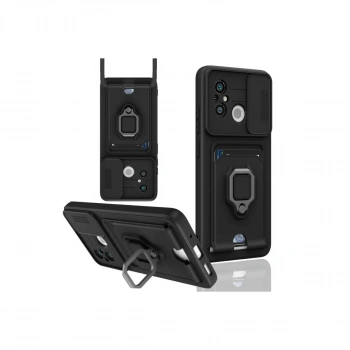 Xiaomi Redmi 12c Kılıf Zuma Kartvizitli Yüzüklü Silikon - Siyah