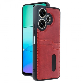 Xiaomi Redmi 13 4g Kılıf Sara Kartvizitli Deri Kılıf - Kırmızı