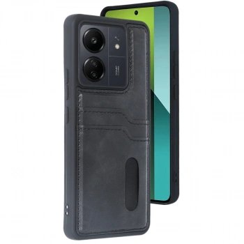 Xiaomi Redmi 13c Kılıf Sara Kartvizitli Deri Kılıf - Siyah