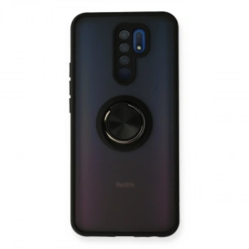 Xiaomi Redmi 9 Kılıf Montreal Yüzüklü Silikon Kapak - Siyah