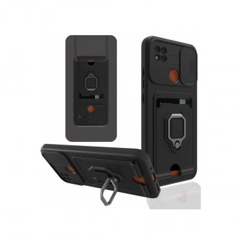 Xiaomi Redmi 9c Kılıf Zuma Kartvizitli Yüzüklü Silikon - Siyah