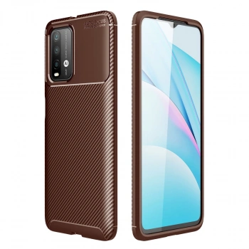 Xiaomi Redmi 9t Kılıf Auto Focus Karbon Kapak - Kahverengi
